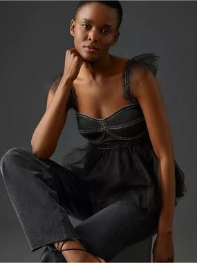 Pilcro Tulle Babydoll Blouse size small